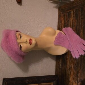 Angora Pink Beret & Gloves Set
